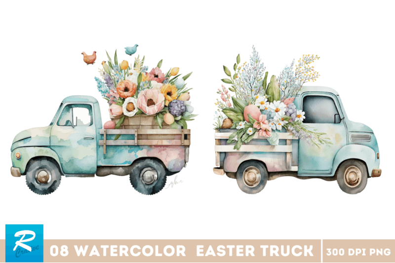 watercolor-easter-truck-clipart-bundle