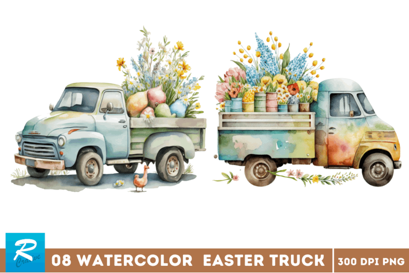 watercolor-easter-truck-clipart-bundle