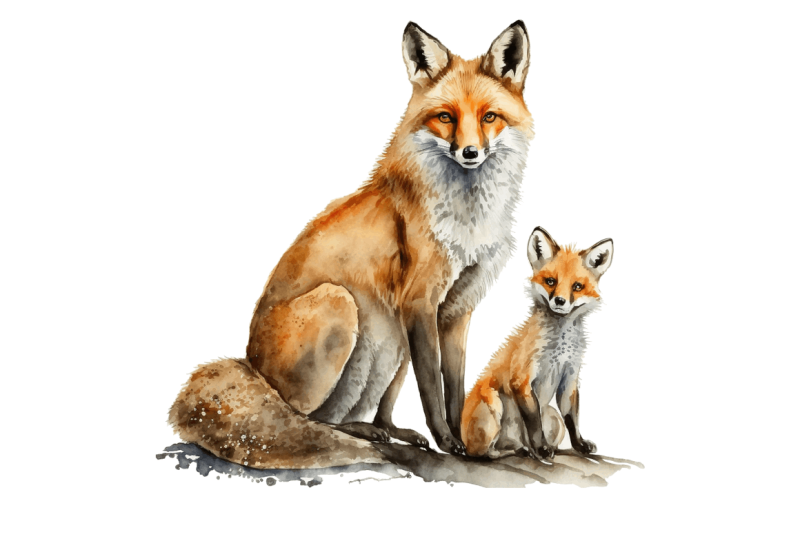 watercolor-mom-and-baby-fox-clipart-bundle