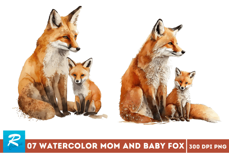 watercolor-mom-and-baby-fox-clipart-bundle