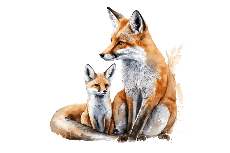 watercolor-mom-and-baby-fox-clipart-bundle