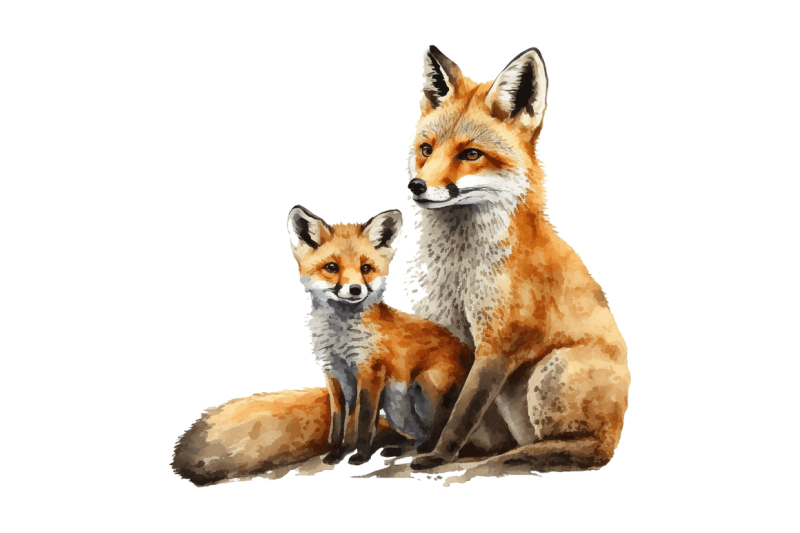 watercolor-mom-and-baby-fox-clipart-bundle