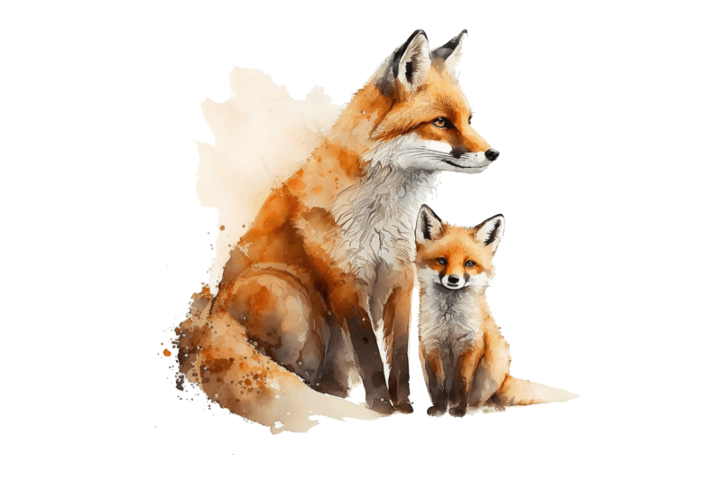 watercolor-mom-and-baby-fox-clipart-bundle