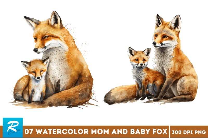 watercolor-mom-and-baby-fox-clipart-bundle