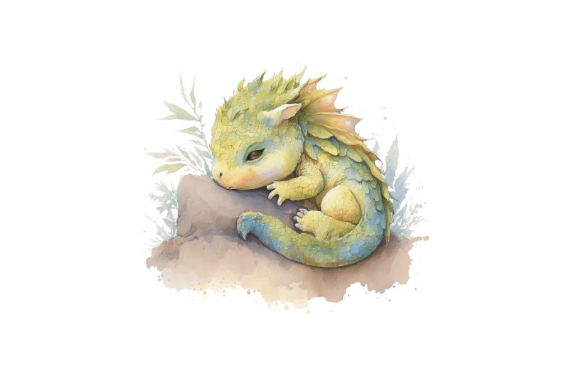 watercolor-cute-baby-dragon-sleeping-clipart-bundle