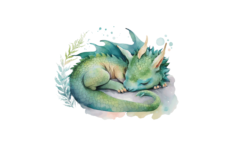 watercolor-cute-baby-dragon-sleeping-clipart-bundle