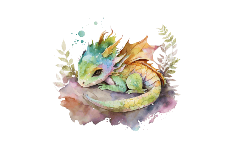 watercolor-cute-baby-dragon-sleeping-clipart-bundle