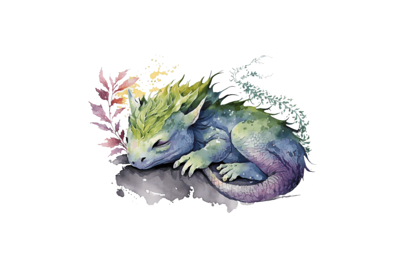 watercolor-cute-baby-dragon-sleeping-clipart-bundle