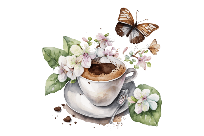 watercolor-spring-coffee-butterfly-clipart-bundle