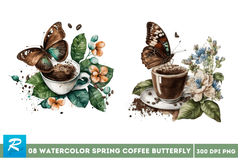 watercolor-spring-coffee-butterfly-clipart-bundle