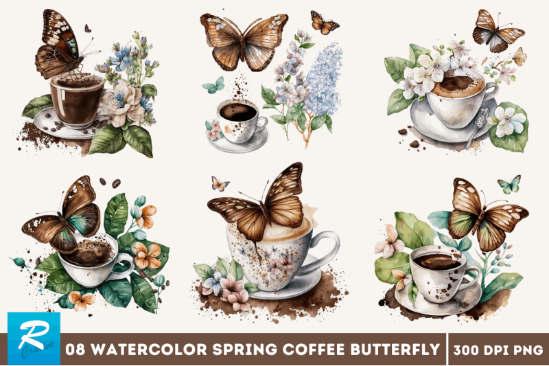 watercolor-spring-coffee-butterfly-clipart-bundle