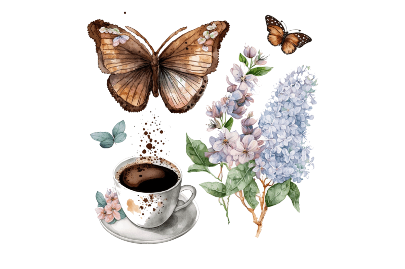 watercolor-spring-coffee-butterfly-clipart-bundle