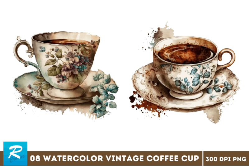 watercolor-vintage-coffee-cup-clipart-bundle