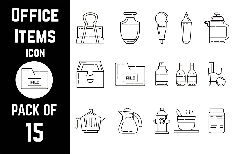 office-items-icon-pack-bundle-lineart-vector-template