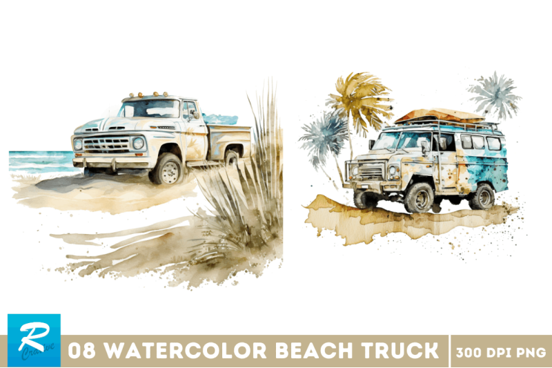 watercolor-beach-truck-clipart-bundle