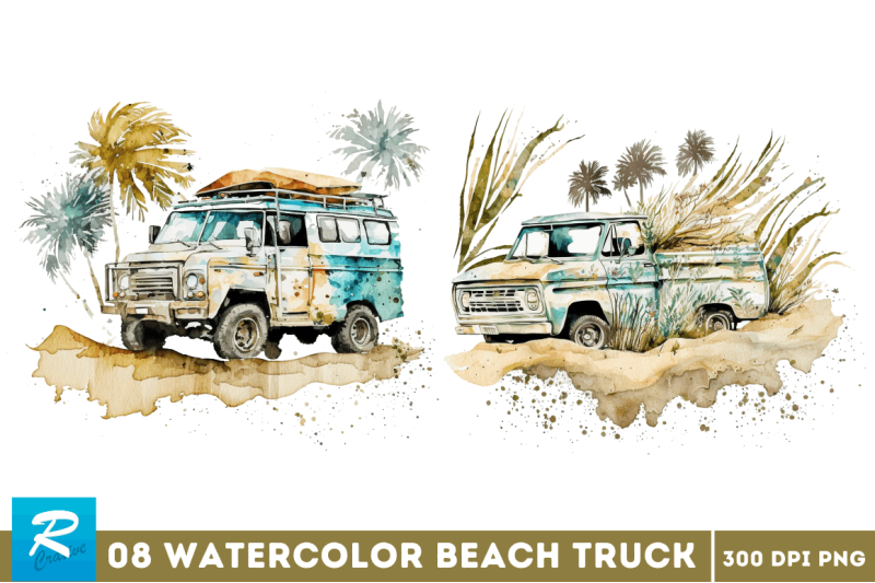 watercolor-beach-truck-clipart-bundle