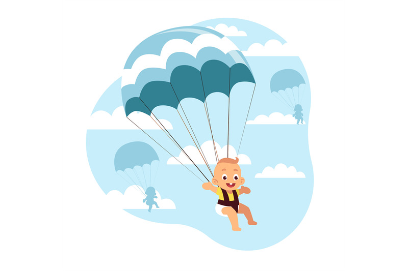 baby-birth-concept-little-boys-and-girls-descend-from-sky-by-parachut