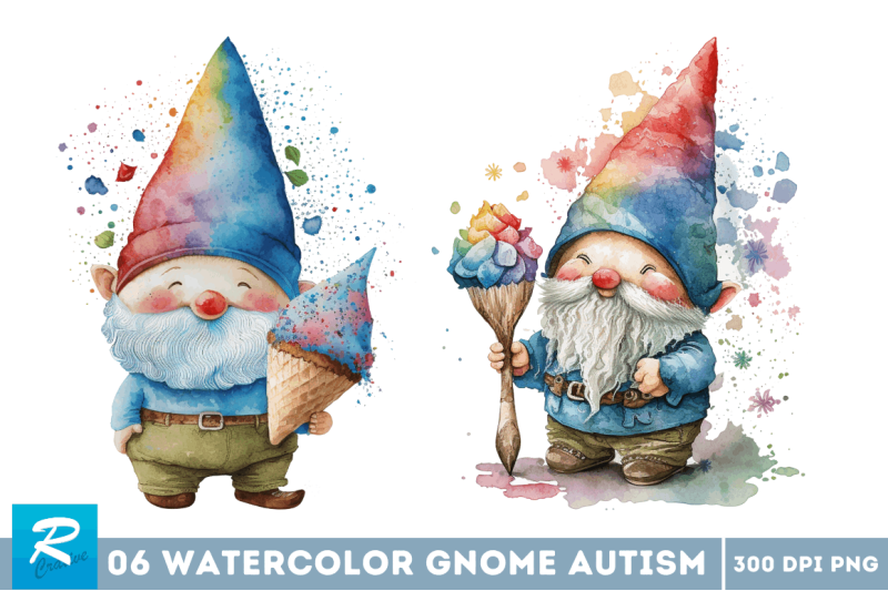 watercolor-cute-gnome-autism-clipart-bundle