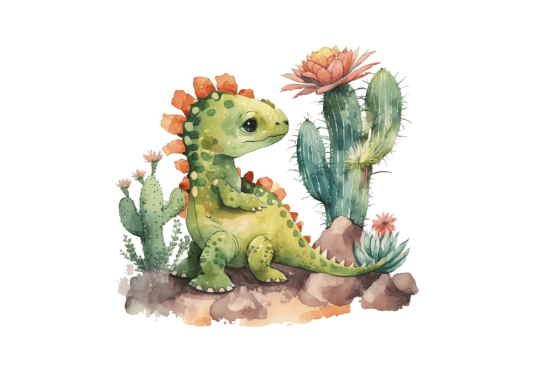 watercolor-cute-dinosaur-and-cactus-clipart-bundle