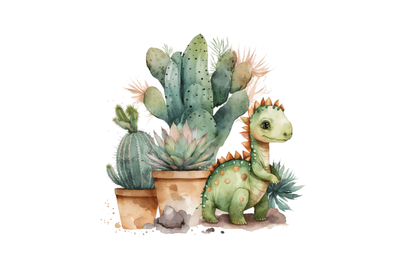 watercolor-cute-dinosaur-and-cactus-clipart-bundle