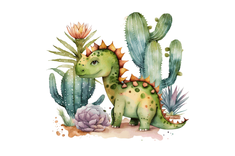 watercolor-cute-dinosaur-and-cactus-clipart-bundle