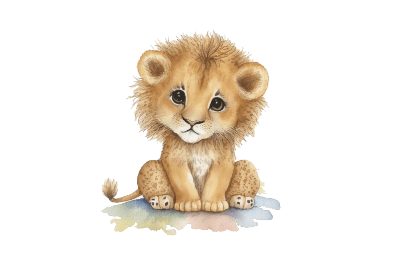 watercolor-cute-baby-lion-kawaii-cartoon-clipart-bundle