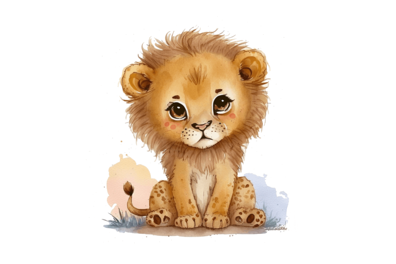 watercolor-cute-baby-lion-kawaii-cartoon-clipart-bundle