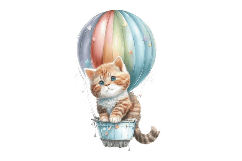 watercolor-cute-kitten-with-air-balloon-clipart-bundle