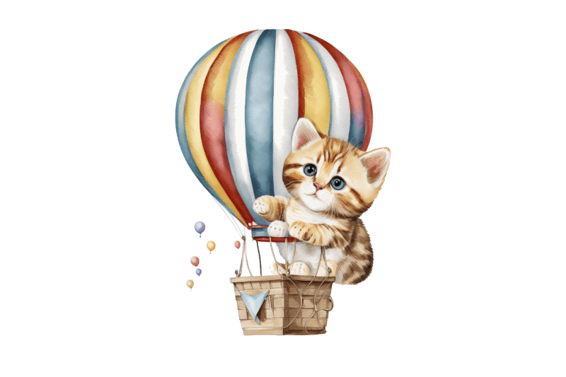 watercolor-cute-kitten-with-air-balloon-clipart-bundle