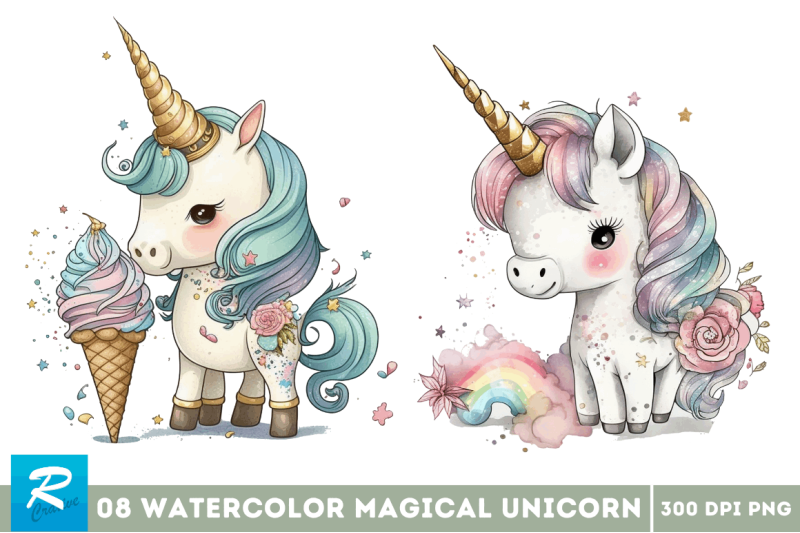 watercolor-magical-unicorn-clipart-bundle