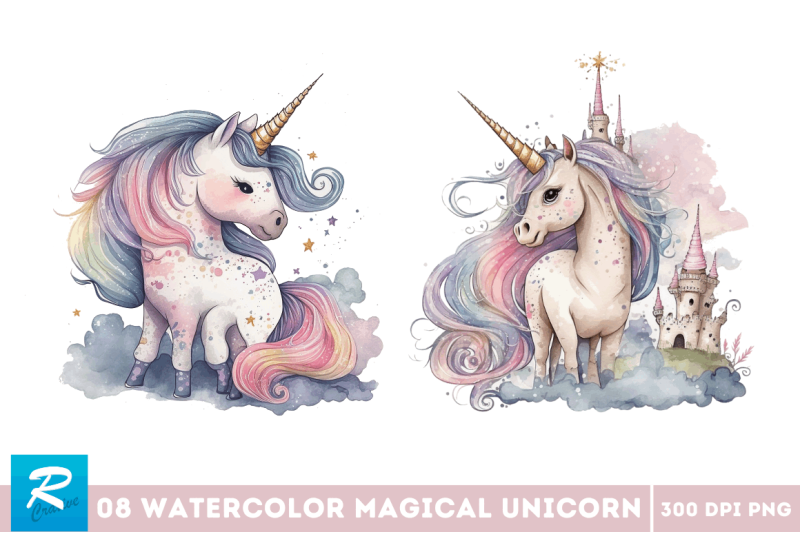 watercolor-magical-unicorn-clipart-bundle