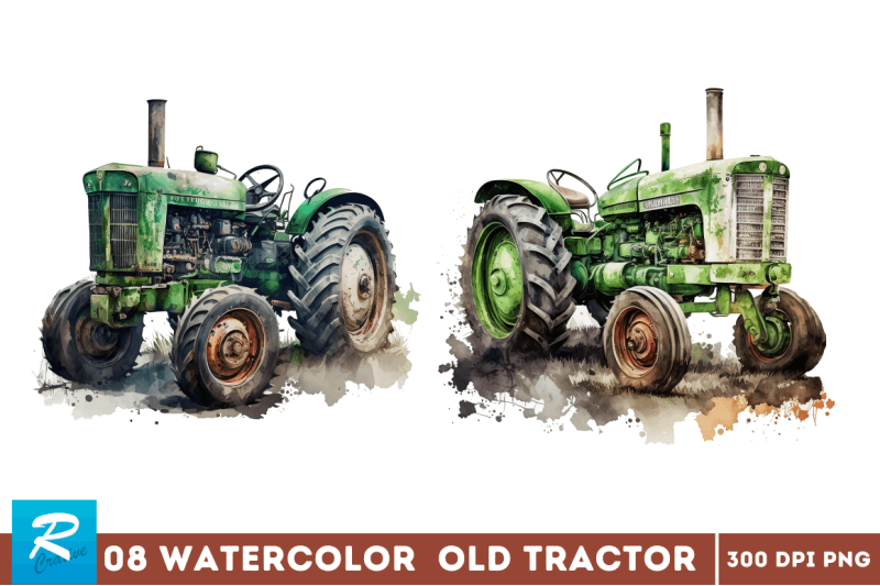 watercolor-old-tractor-clipart-bundle