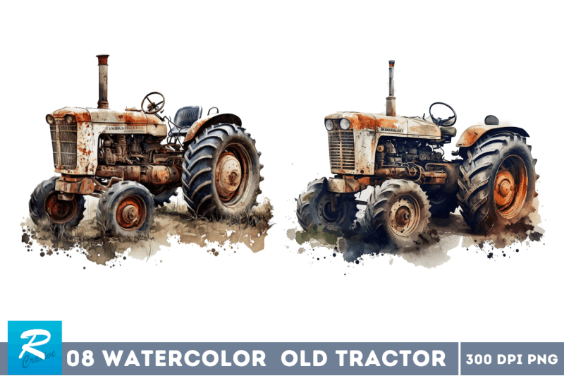 watercolor-old-tractor-clipart-bundle