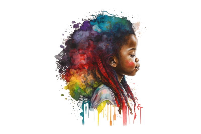 watercolor-african-black-cute-girl-rainbow-clipart-bundle