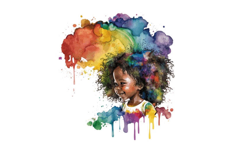 watercolor-african-black-cute-girl-rainbow-clipart-bundle