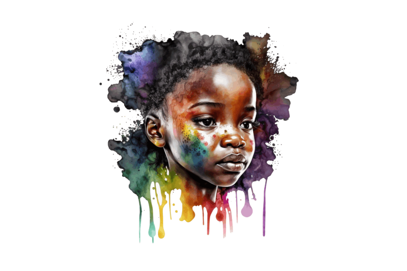 watercolor-african-black-cute-girl-rainbow-clipart-bundle