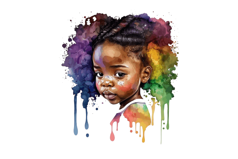 watercolor-african-black-cute-girl-rainbow-clipart-bundle