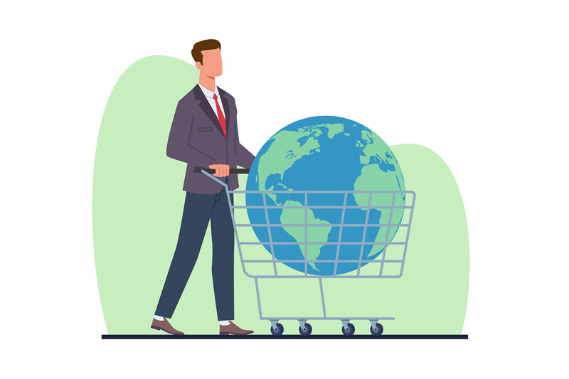 consumer-society-businessman-is-driving-planet-earth-into-shopping-ca