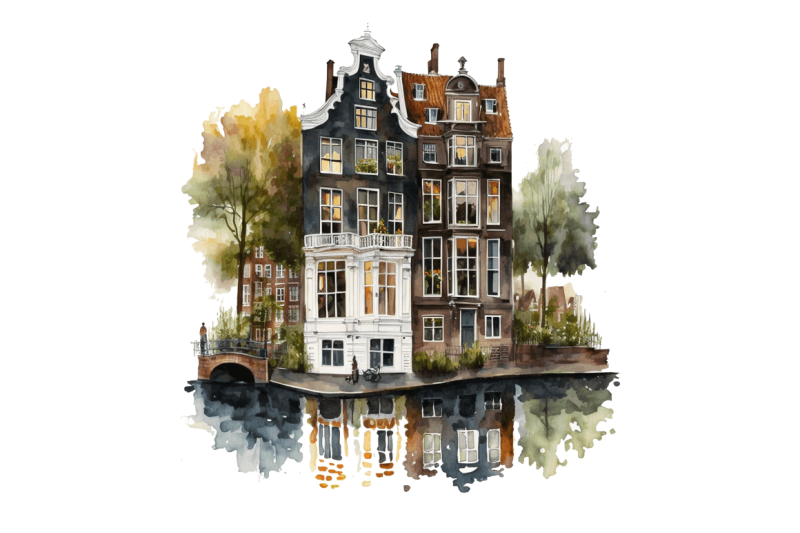watercolor-amsterdam-canal-house-clipart-bundle