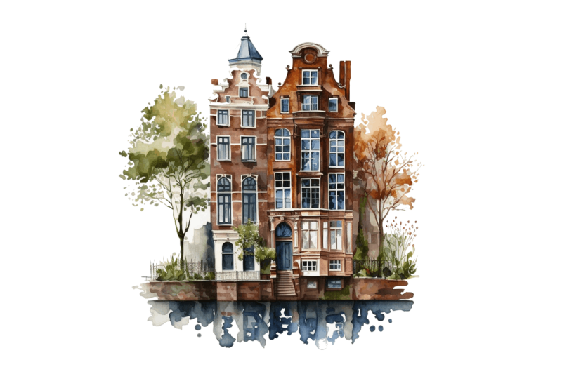 watercolor-amsterdam-canal-house-clipart-bundle