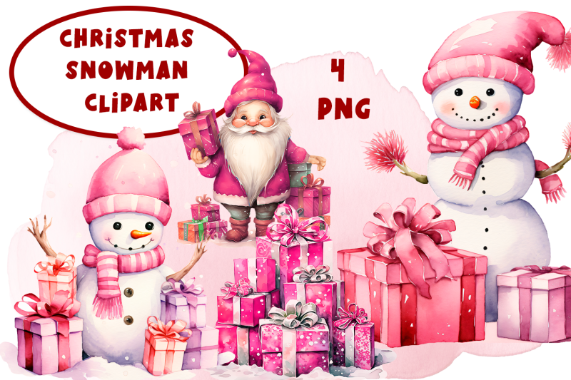 pink-christmas-in-snowman-and-winter-gift-clipart