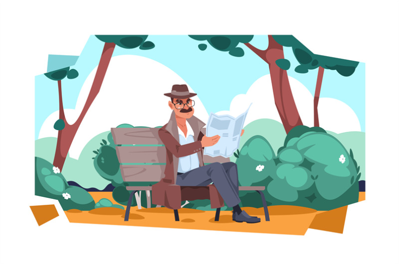 cartoon-detective-character-reading-newspaper-in-park