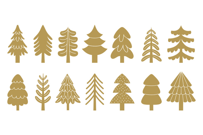 golden-christmas-tree-icons-spruces-and-pines-of-different-shape