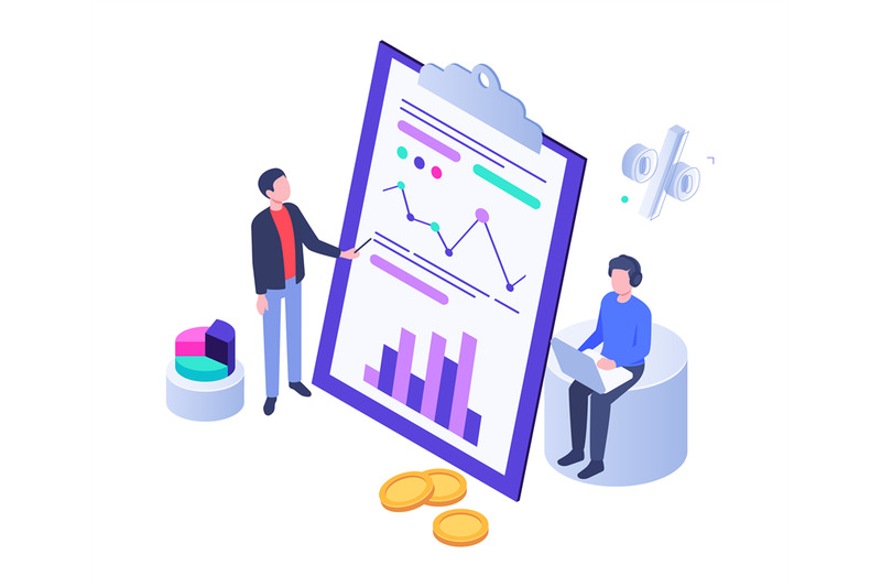 isometric-business-analysis-with-chart-and-graphics