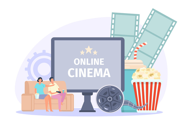 online-cinema-concept-pop-corn-and-sofa