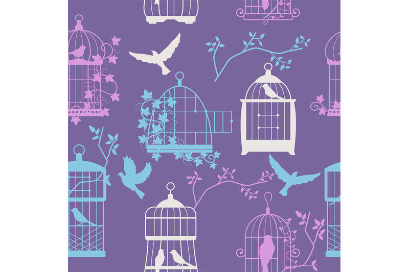 bird-cage-pattern-seamless-print-of-ornate-wooden-bird-cages-with-var