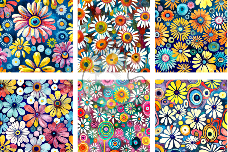 funky-daisies-watercolor-digital-paper-patterns-set-3