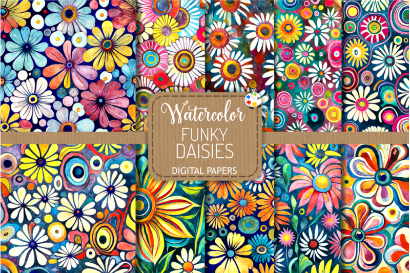 funky-daisies-watercolor-digital-paper-patterns-set-3