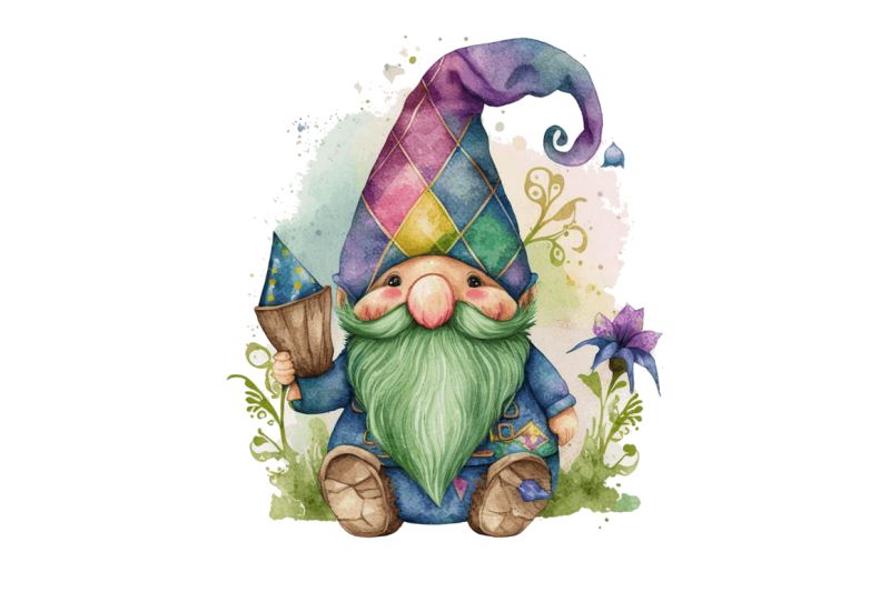 watercolor-cute-gnome-mardi-gras-clipart-bundle