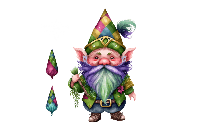 watercolor-cute-gnome-mardi-gras-clipart-bundle